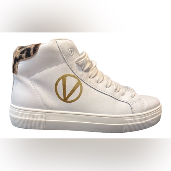 Valentino White and Gold High-Top Sneakers with Logo - Picture 1 of 10